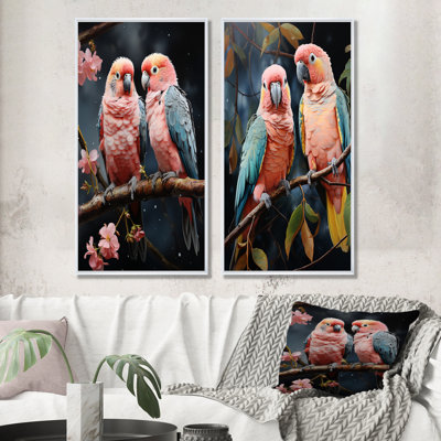 Whimsical Whispers Love Birds - ensemble de 2 reproductions d'art perroquet