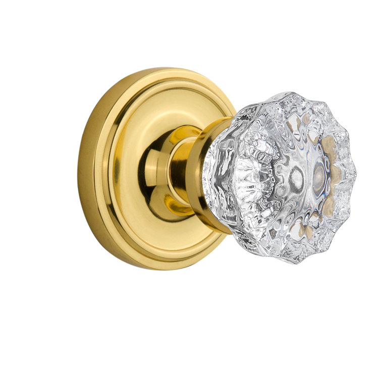 Classic Rosette with Crystal Door Knob, Polished Brass