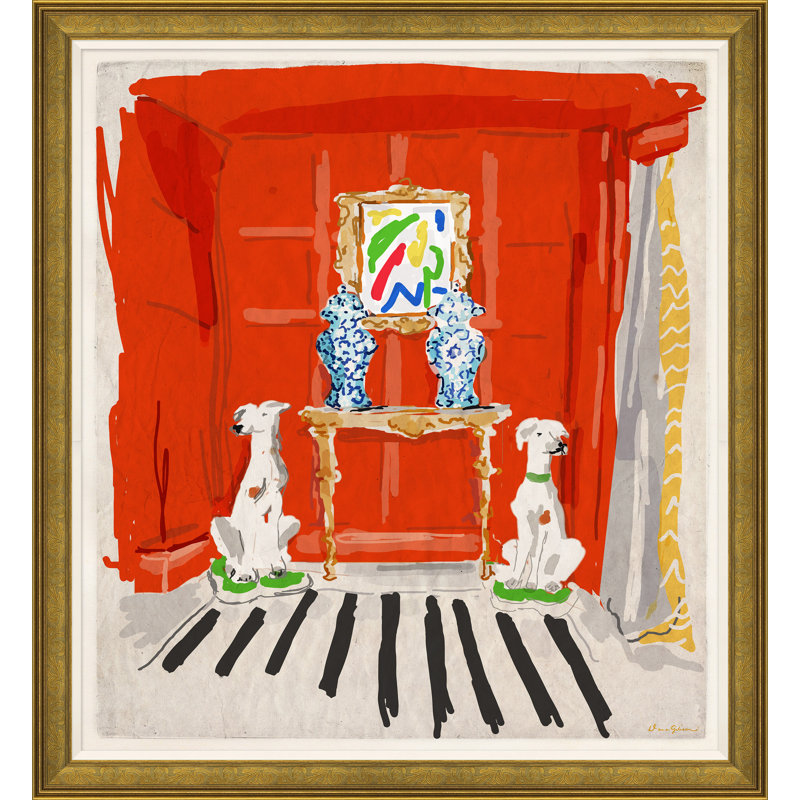 «Red Dog» par Dana Gibson - peinture encadrée sur papier