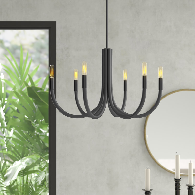 Wand Candle Style Classic / Traditional Chandelier, Matte Black, 6, 17" H x 28" W x 28" D