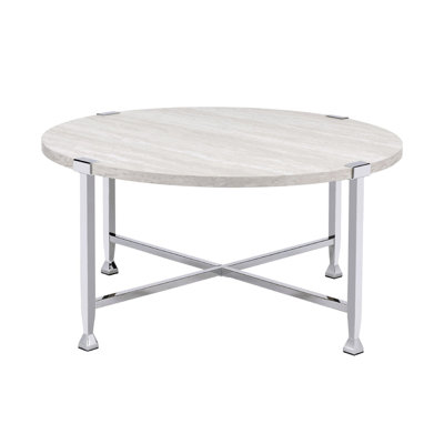 Table basse ronde avec cadre en métal, table sans chaises.