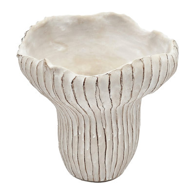 Corbeille à sable sable et ciment 9,3 x 9 x 8,7 po, finition beige texturée, forme irrégulière ondulée pour les herbes dans un pot de fleurs décoratif, apparence