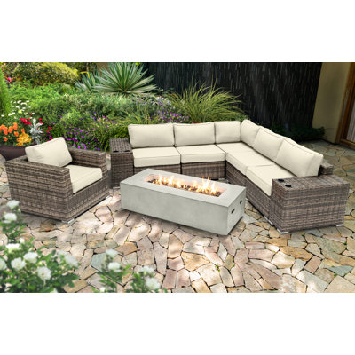 Dzheni Fully Assembled 5 Person Seating Group With Firepit And Sunbrella Cushions