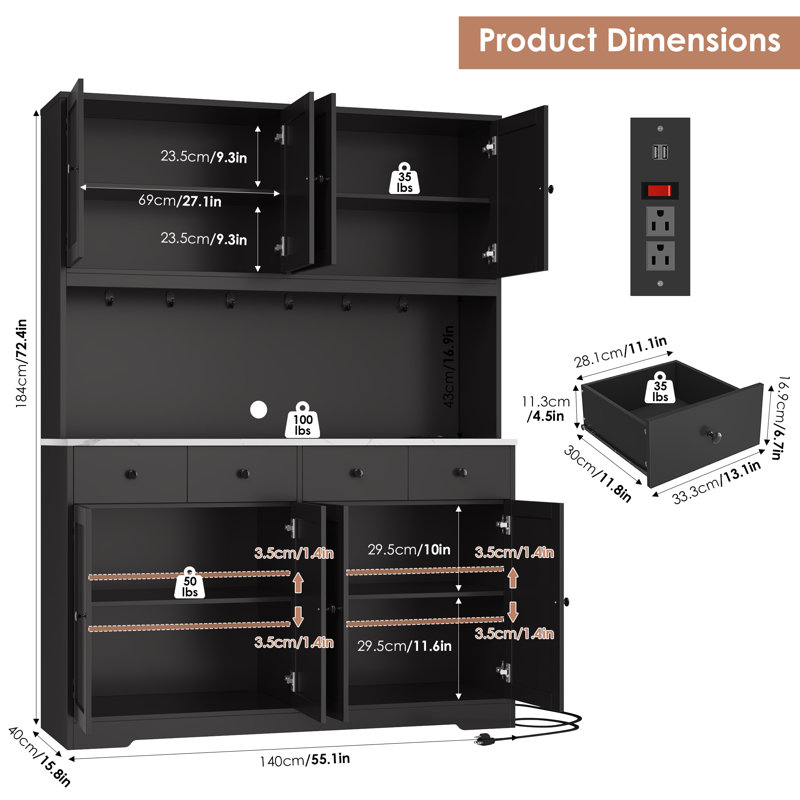 Garde-manger 72,4 po, Noir mat