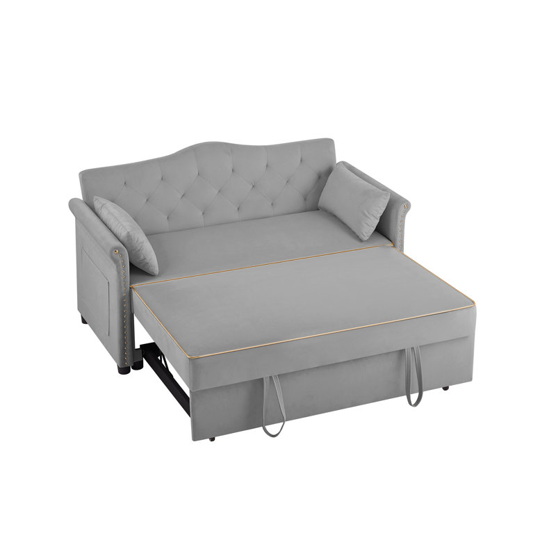 Canapé-lit rembourré en velours 57,5 po, Gris
