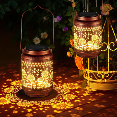 Solar Lanterns Outdoor Waterproof, Retro Metal Sunflower Garden Decor Gifts For Women Mom Grandma, 2 Modes Hanging Solar Lights Decoration Outside For Yard, Patio, Backyard, Porch