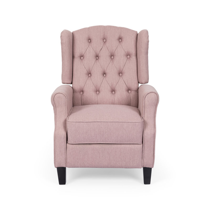 Wide Manual Wing Chair Recliner, Pink Fabric