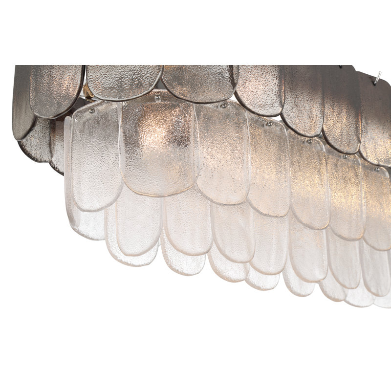 Bianca - Luminaire îlot 12 lumières - Nickel poli - Fumée cristalline avec verrerie de type Piastra