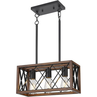 Luminaire suspendu Farmhouse - lustre de salle à manger 3 lumières avec finition grain de bois artificiel, hauteur réglable de 39 po, idéal pour îlot de cuisine, bar et lavabo (paquet de 1)