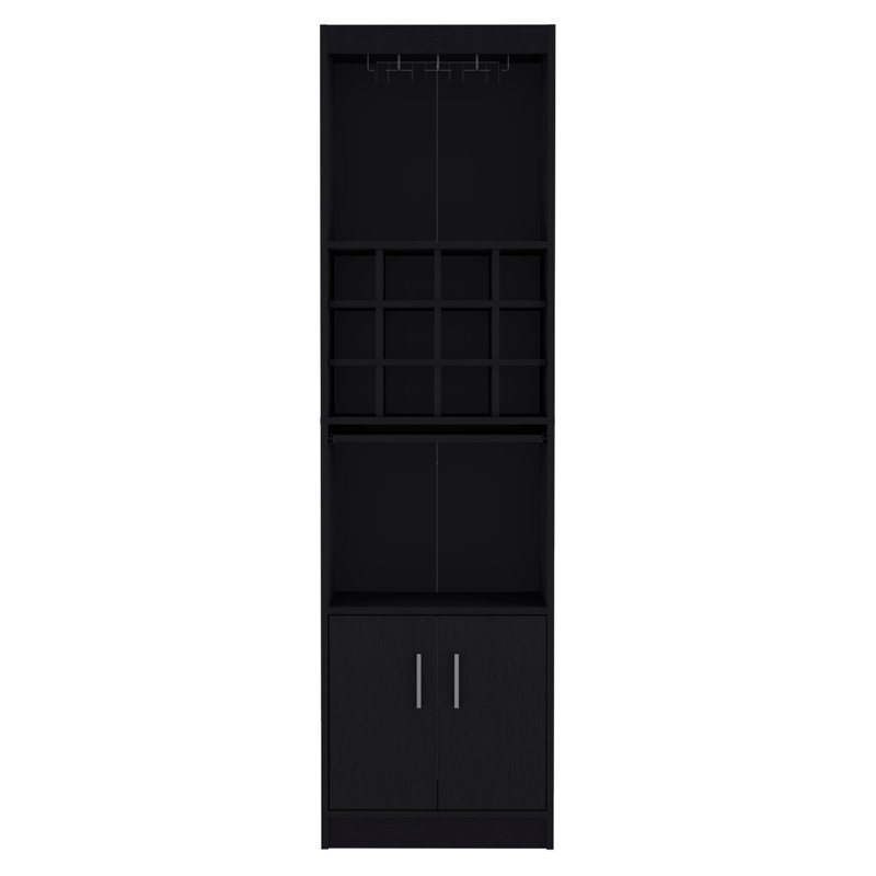 Armoire de bar moderne 71 pouces à 5 niveaux avec porte-verres à vin, armoire à vin, armoire à vin, 12 casiers à bouteilles, 5 tablettes et plateau coulissant