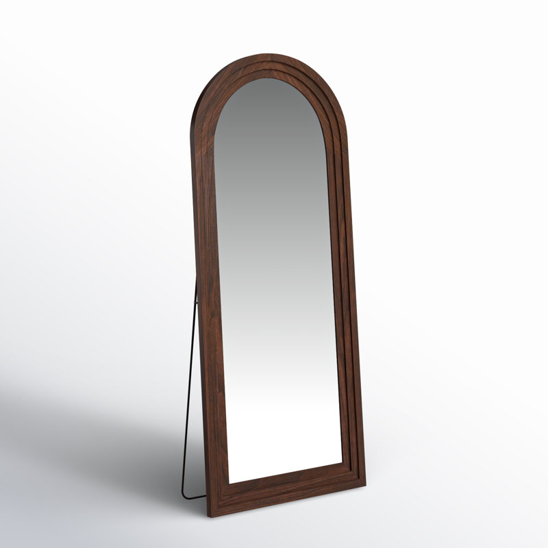 Borseth Arched Wood Frame Full Length Mirror with Stand, Brown, 71" x 30"