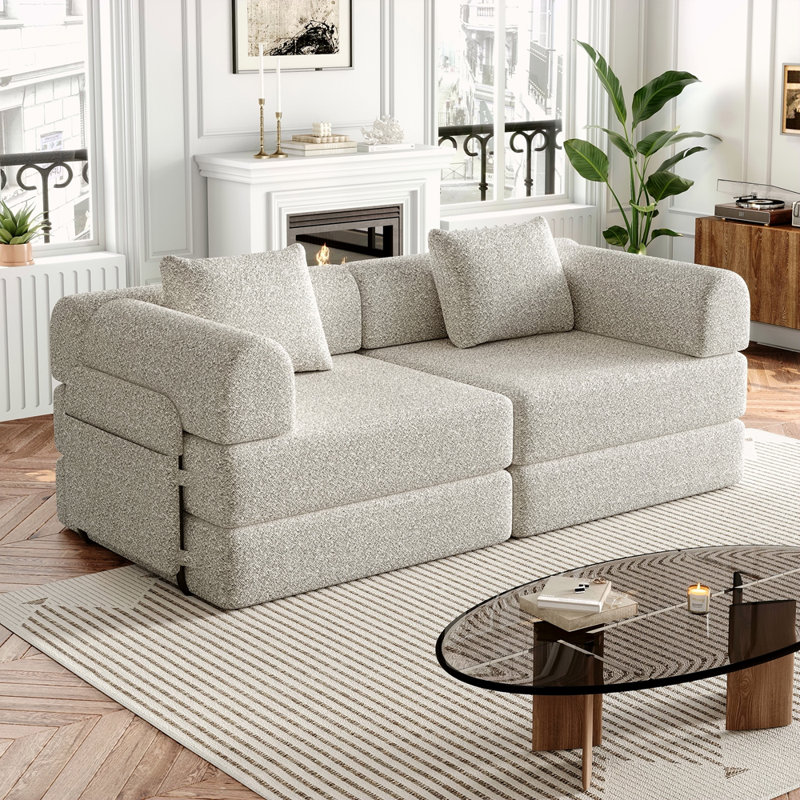 Le canapé-lit convertible de 72,4 pouces, le canapé en chenille, est livré avec deux poches de rangement latérales, deux coussins, un canapé-lit pliable confortable, adapté pour les salons, les chambres et les bureaux