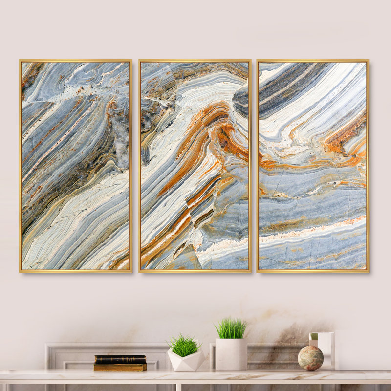 Ensemble de 3 peintures murales sur fond de pierres colorées, H 20 po x l 36 po x P 1 po, Or