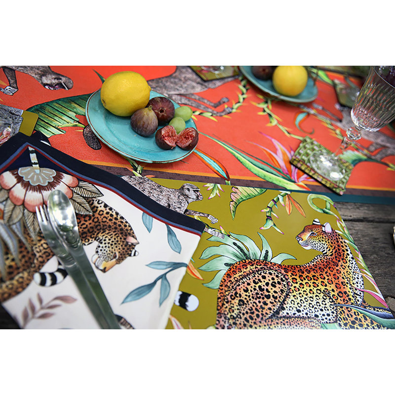 Ardmore 'Monkey Paradise' Cotton Runner, Chalk, 94" x 16"