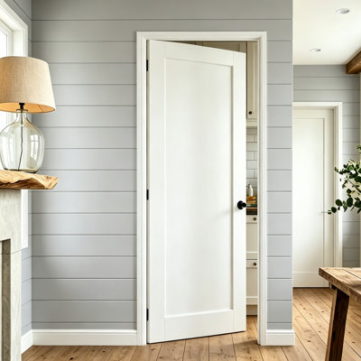1 Panel Shaker Interior Door Slab White– Solid Core MDF Pantry Door With Black Round Knob