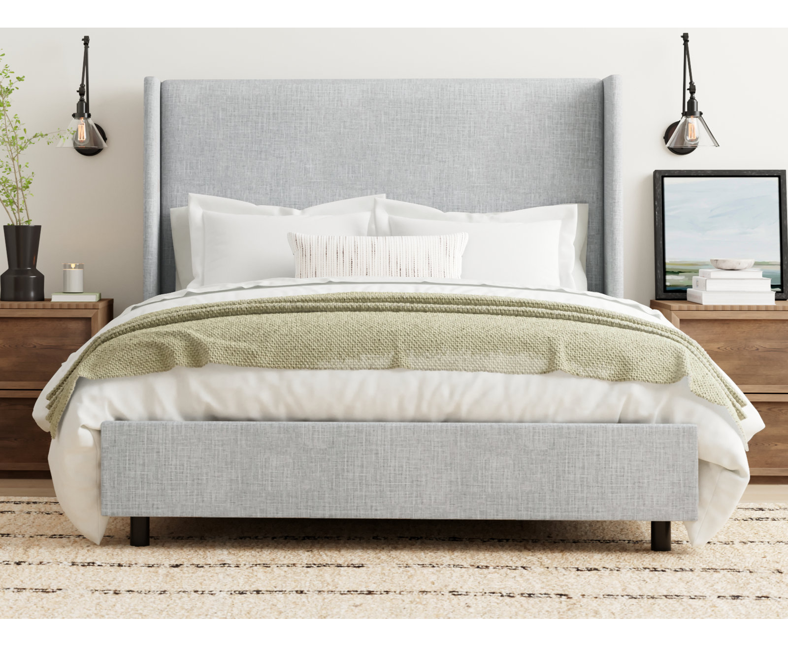 Tilly Upholstered Wingback Bed, Queen, Zuma Pumice Textured Linen