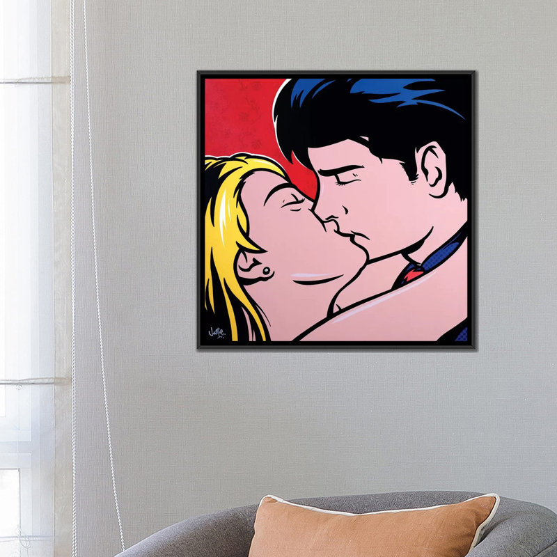 «The Kiss», impression sur toile, H 18 po x l 18 po x P 1,5 po, Toile avec cadre noir, Pas de tapis