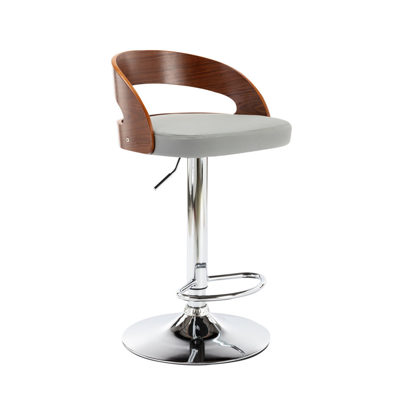 Shane Height Adjustable Swivel Faux Leather Mid-Century Bar Stool, Grey