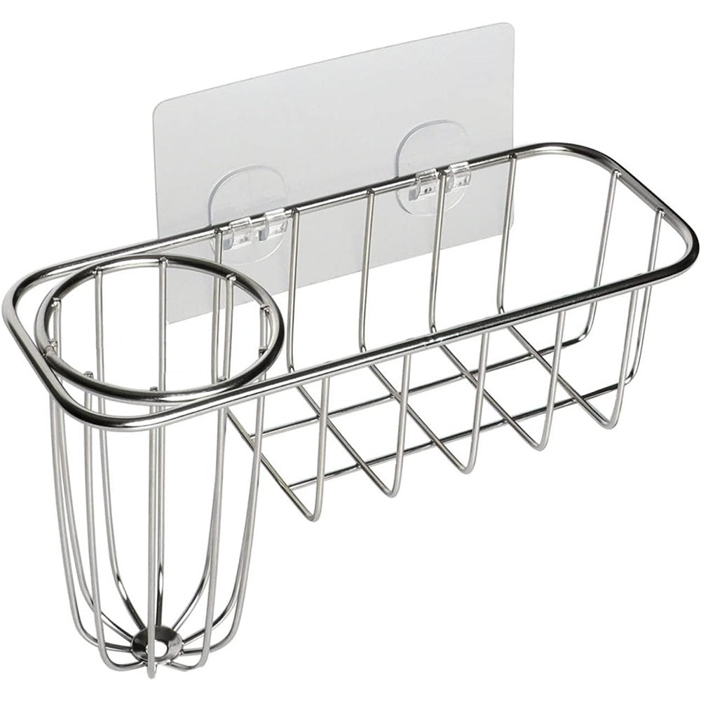 3-In-1 Sponge Holder For Kitchen Sink With Dish Brush Holder, Stainless Steel Caddy For Soap, Scrubber, No Drill And Rustproof, Silver