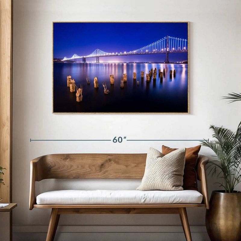 Pont flottant de San Francisco, 46 po x 31 po, Cadre flottant en bois naturel