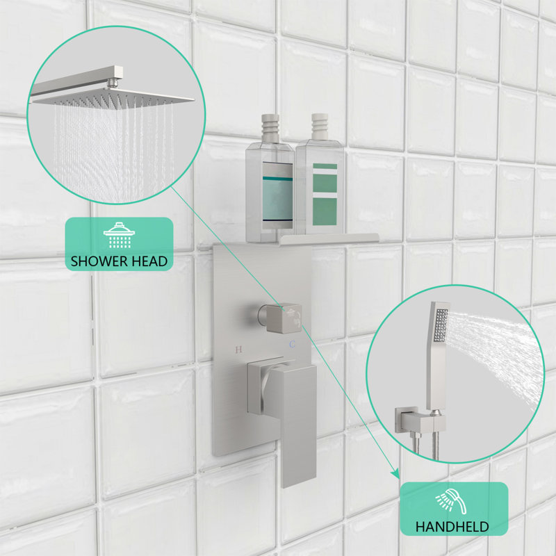 Système de douche à pluie avec support de rangement Ensemble de robinet de douche 10 pouces à haute pression avec pomme de douche carrée