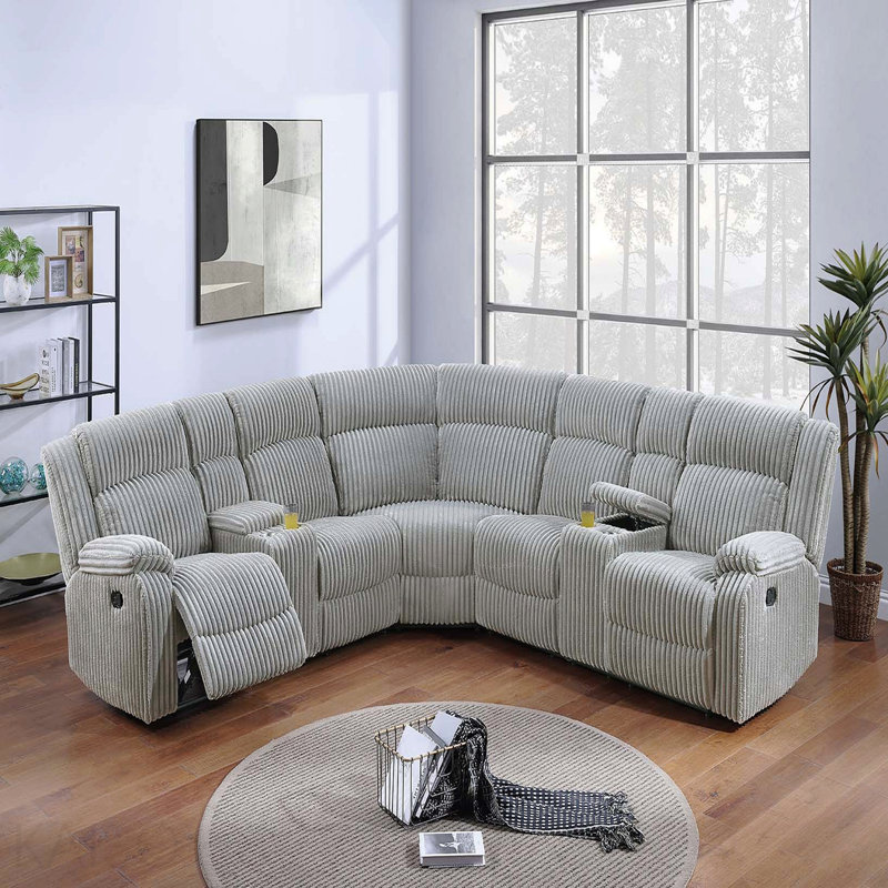 Canapé modulaire avec porte-gobelet et ensemble de 3 porte-gobelets couleur frêne rembourré en velours de velours côtelé de salon inclinable