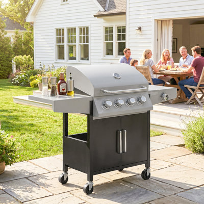 4+1 Burner Liquid Propane Gas Grill, Outdoor Portable BBQ Grill