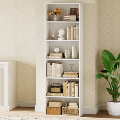 Étagère Teodoro à 6 niveaux, tablette de rangement ouverte de 175 cm de haut pour salon et bureau, blanche