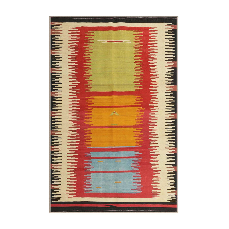 Tapis de zone rouge/bleu/vert contemporaine, Rectangle 8 pi x 12 pi