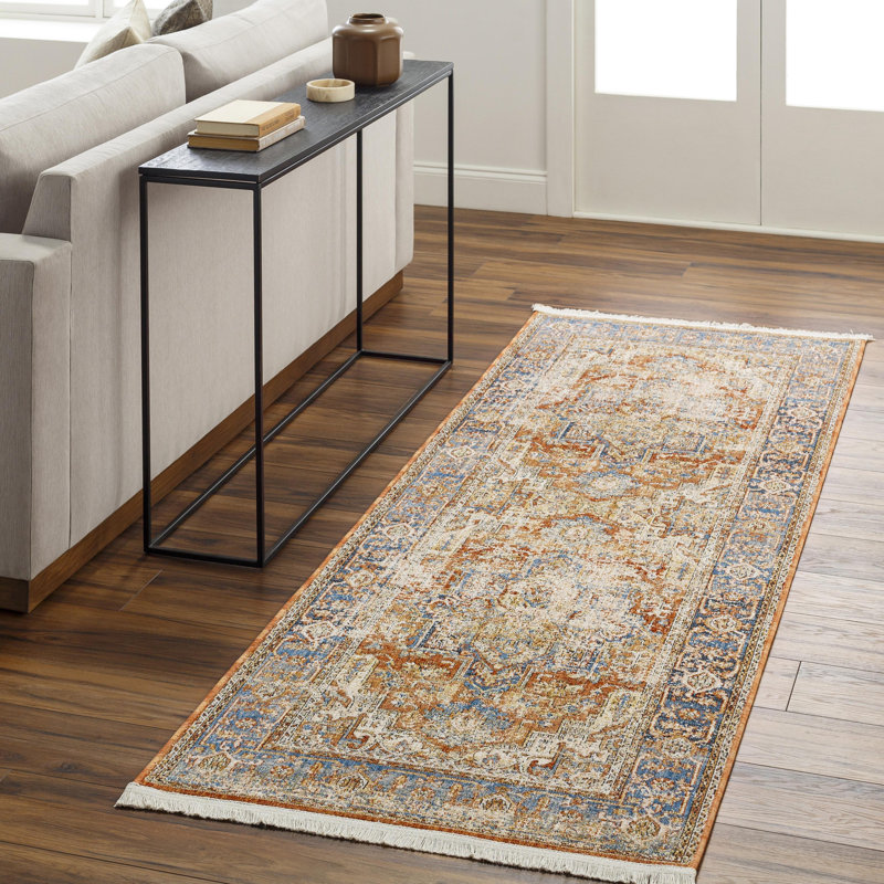 Tapis oriental en polyester tissé à la machine orange brûlé Skellytown, Tapis de couloir 2 pi 10 po x 11 pi 11 po
