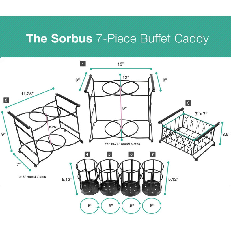 Sorbus 7-Piece Stackable Buffet Caddy - Ideal for Dining Table, Party, Buffet, Kitchen, Entertaining, Black, Black
