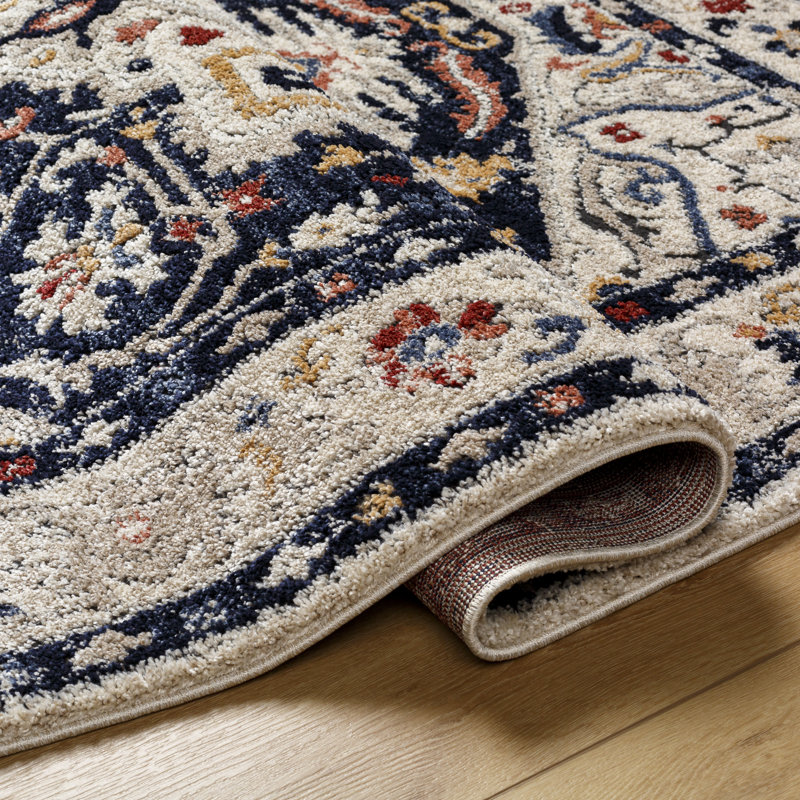 Rectangle Demeko Oriental Machine Woven Polyester/Polypropylene Area Rug in Black, Rectangle 7'10" x 10'