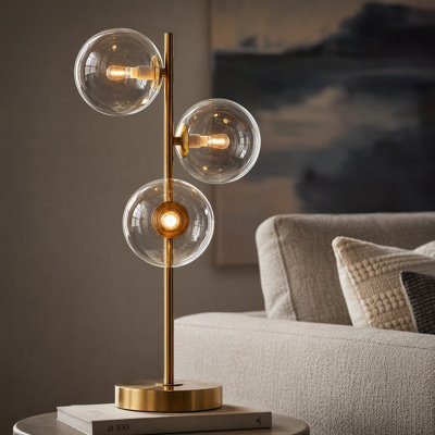 Lampe de table moderne à 3 lumières avec abat-jour en verre - Lampe de bureau contemporaine en métal Comi pour le bureau de la chambre à coucher, douille G9