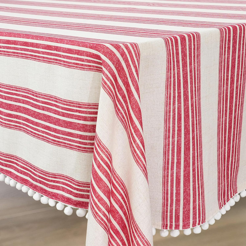 Cimdins Striped Linen Textured Tablecloth, 120" x 54", Red