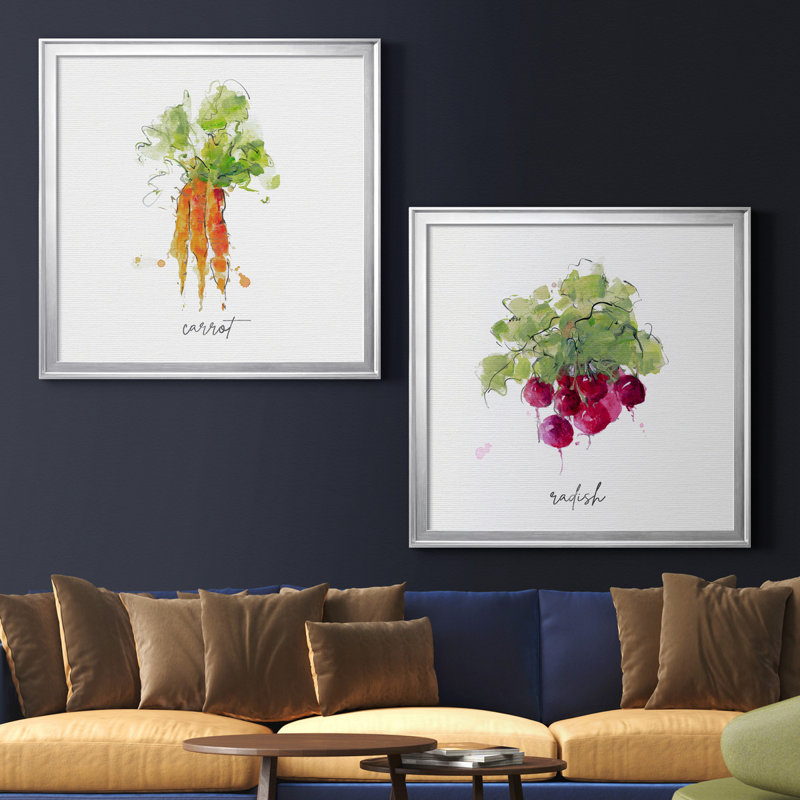 Croquis de cuisine carotte - ensemble de 2 reproductions d'art, Pas de tapis, H 17,5 po x l 35 po x P 1,5 po