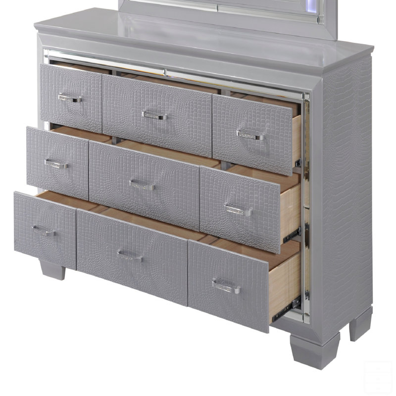 Commode miroir à neuf tiroirs 1 pièce moderne avec quincaillerie de finition chromée