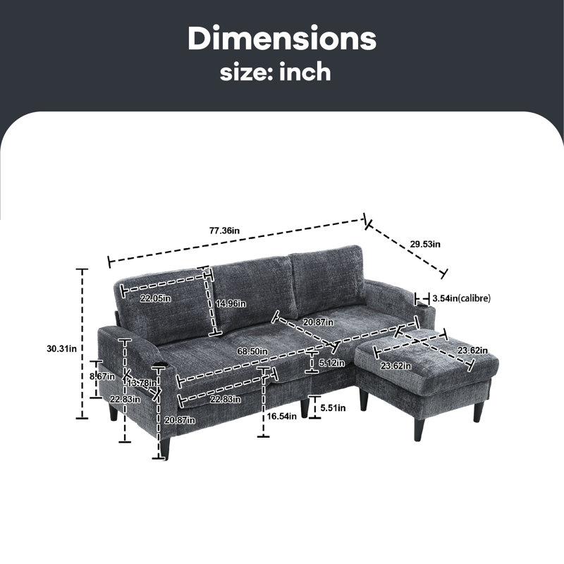 Adylynn Upholstered L-Shaped Sectional, Gray Polyester