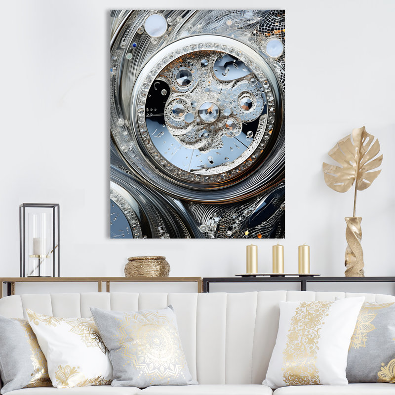 Argent et or, montre Luxuy II sur toile, Toile tendue, H 44 po x l 34 po x P 1,5 po