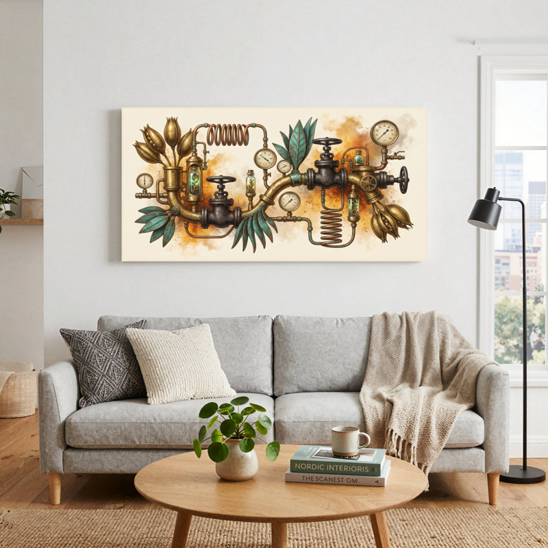 Ensemble de 1 toile murale Steampunk Botanique, L 40 po x H 20 po, Toile tendue
