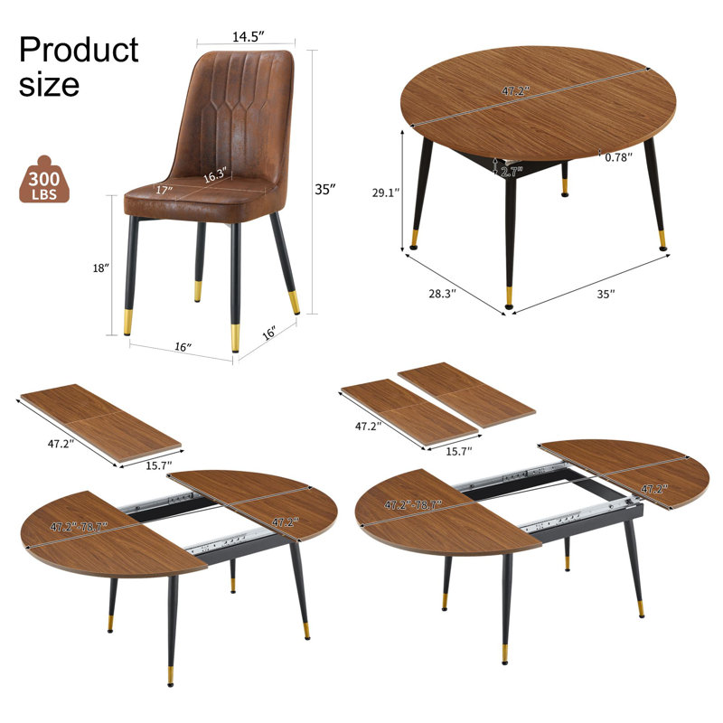 9-Piece Extendable Wood Dining Set, 9 Pieces: Table, 8 Chairs, Brown