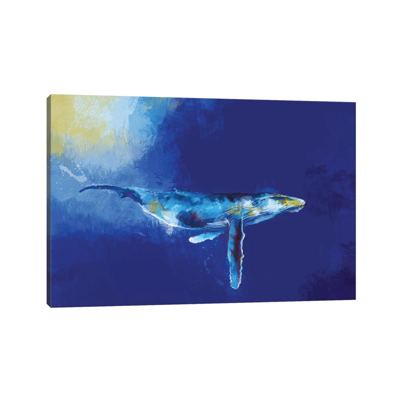 Deep Blue Whale - reproduction d'art, H 26 po x l 40 po x 1,5 po, Toile tendue, Aucun mat
