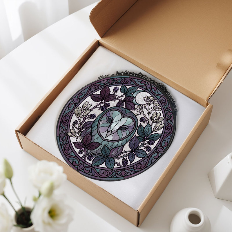 Panneau de vitrail en forme de couronne de hibou ， H 12 po, 12"H