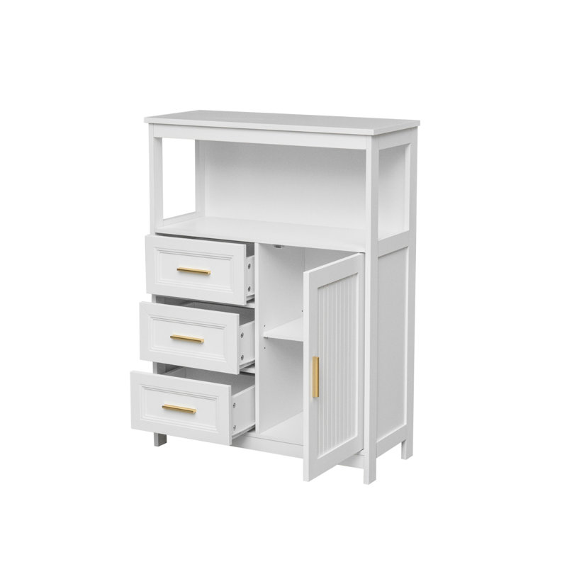 38 ? Modern White Buffet Cabinet, Freestanding Kitchen Storage Sideboard with 3 Full-Extension Drawers and 1 Storage Door, Accent Cabinet for Dining Room, Living Room, Entryway and Home Office