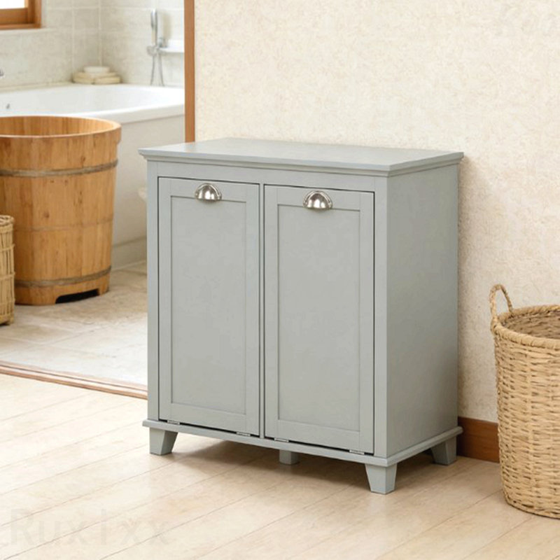 Bathroom Storage Organizer Cabinet Dual Tilt Out Laundry Hamper Cabinet Bathroom Floor Cabinet, Gray