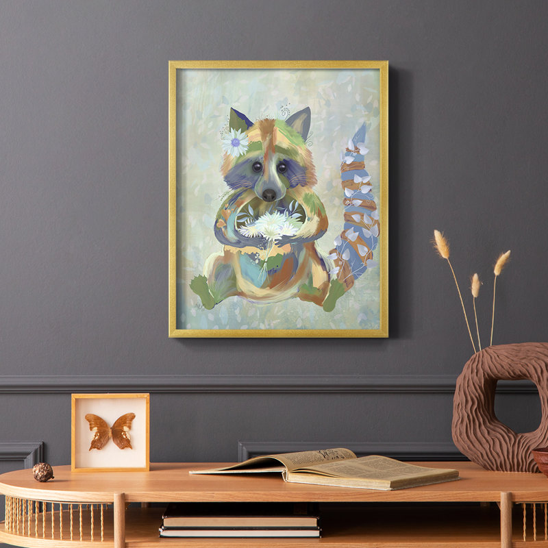 Fantastic Florals Raccoon, reproduction encadrée - bois massif, H 10 po x l 8 po