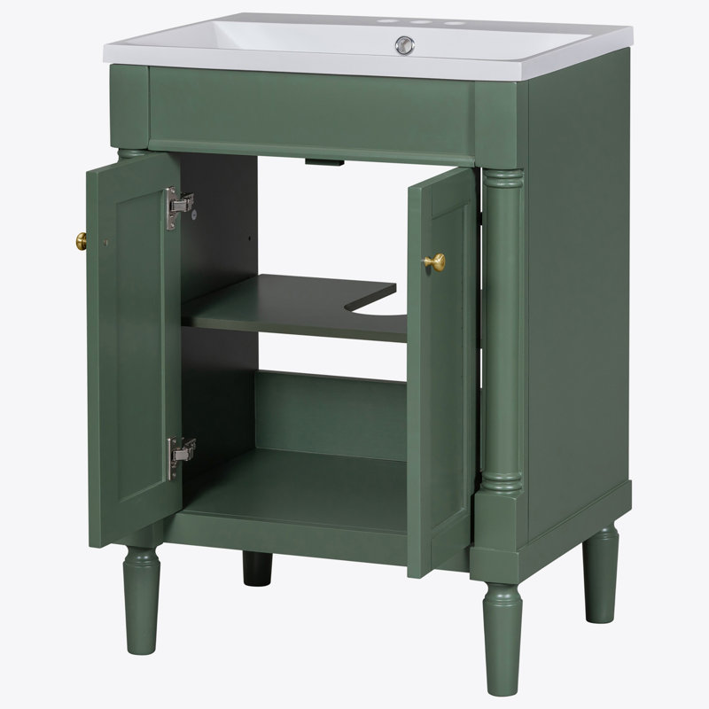 Meuble-lavabo 24 po avec lavabo supérieur, meuble de rangement moderne à 2 niveaux, meuble-lavabo simple, grandes tablettes de rangement (Remplacer SW000102AAF)