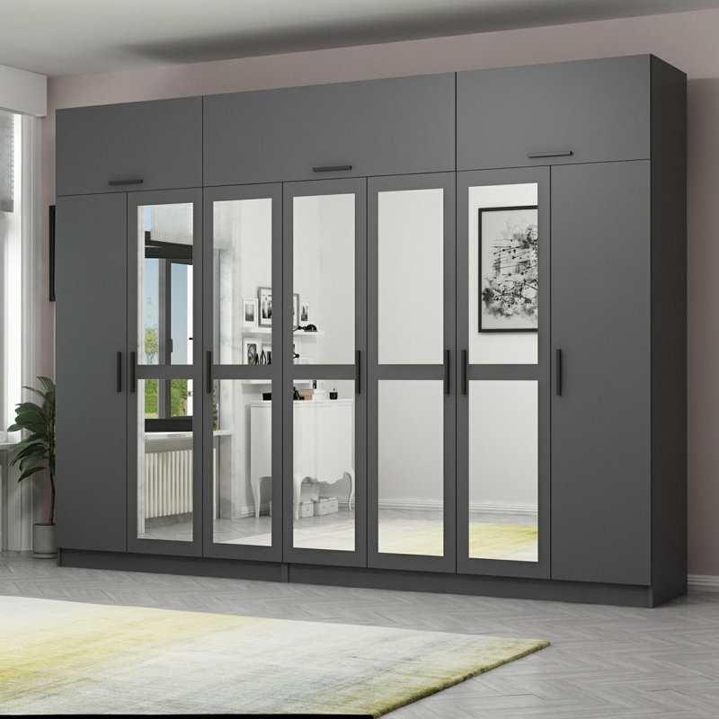 Elina Manufactured Wood Wardrobe, 235cm H x 315cm W x 52cm D, Black