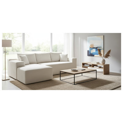 Beige Corduroy 2-Piece Convertible L-Shaped Sectional Sofa Set