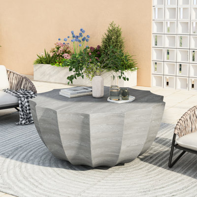 34.49" Round Cement Coffee Table In Marble White, Waterproof For Backyards And Balconies, Supports 220 Lbs, Hassle - Setup With White Surface, Great Indoor Outdoor Backyards, No Assembly Needed,