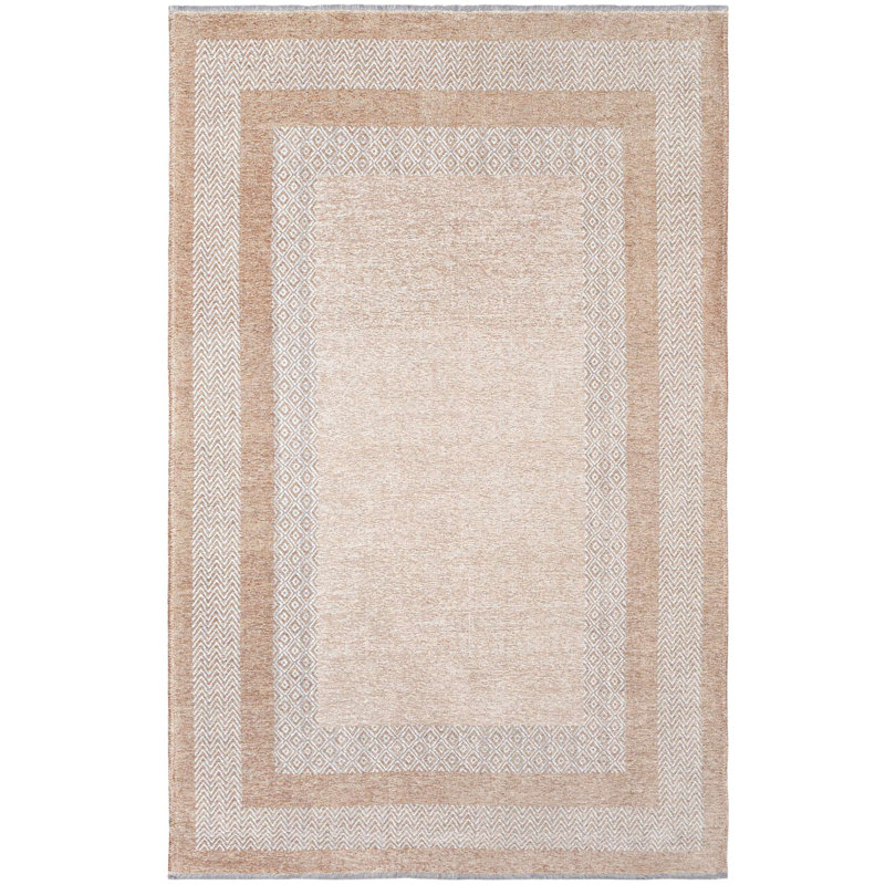 Tapis en coton tissé beige et crème Alfa, Rectangle 5 pi 1 po x 7 pi 5 po